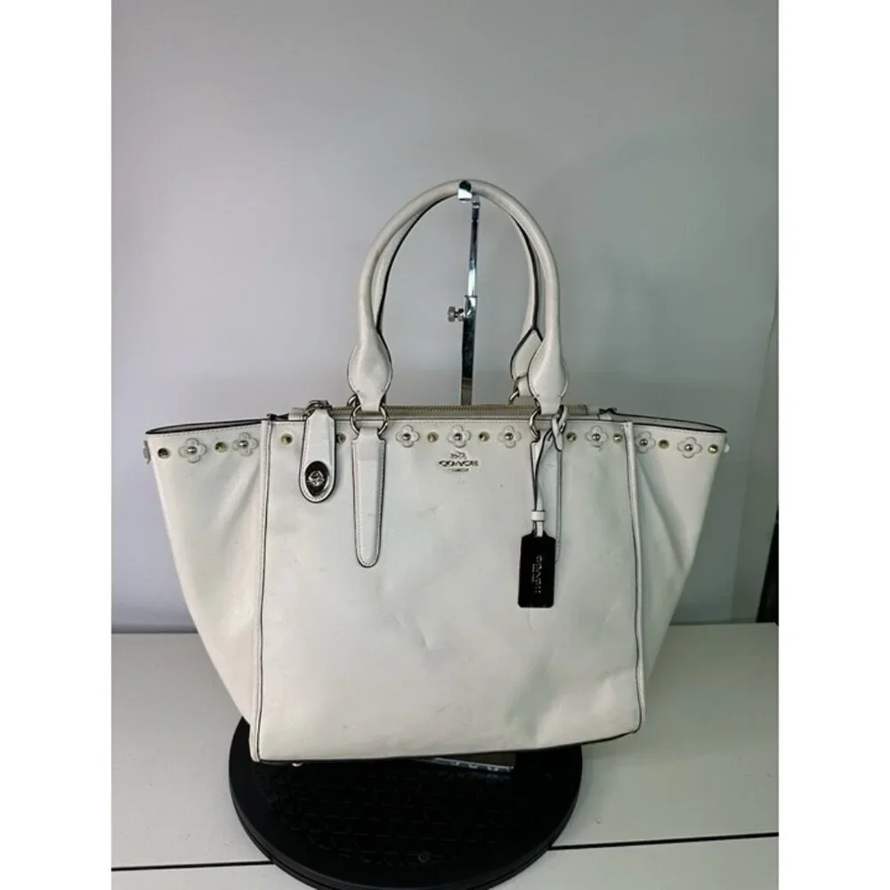 COACH 37400 Crosby Carryall Satchel Flower Rivet Leather White/ivory - Picture 3 of 12